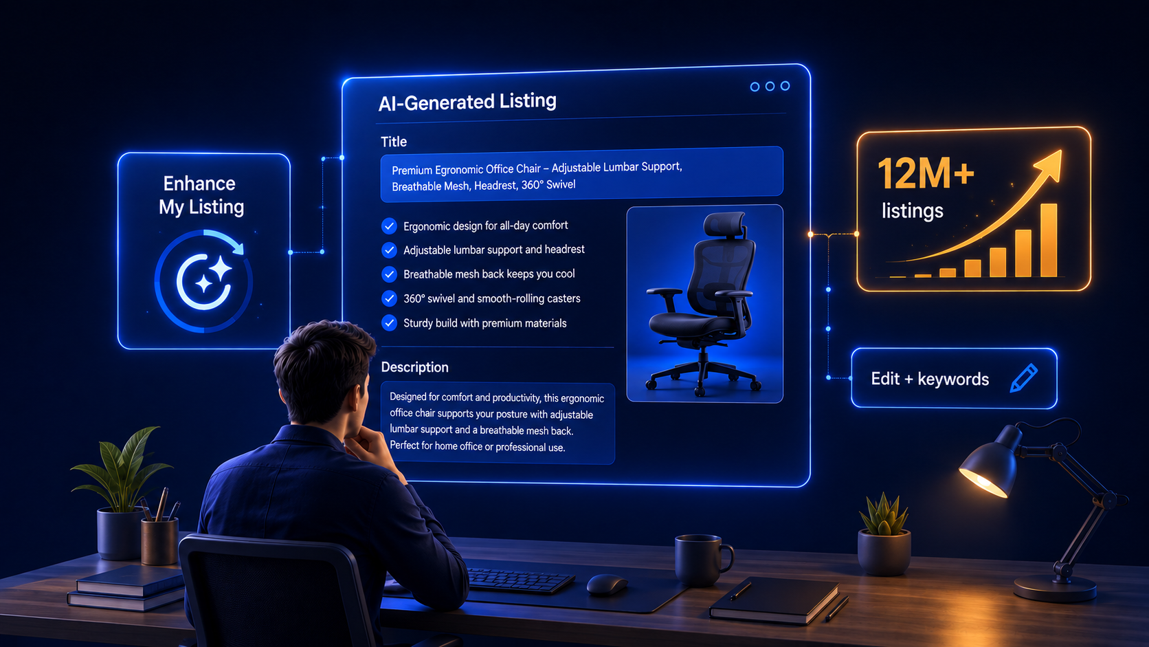 Amazon AI listing generator drafting a title, bullets, and description in 2026